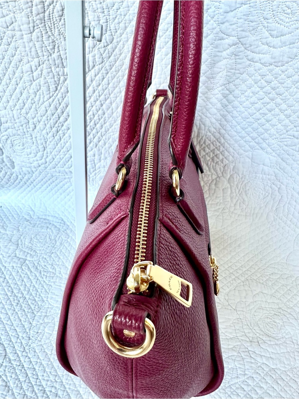 Coach Pebbled Leather Satchel in Raspberry Pink with Gold Hardware - Picture 7 of 9